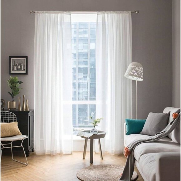 2 Piece Sheer Panels Voile White Curtains 54 X 90 inches Elegant Classic Drapes - Picture 1 of 8